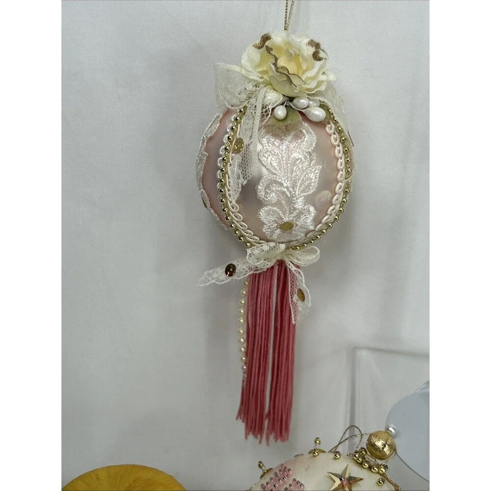 Beaded Sequin Christmas Ornament Lot Push Pin Tassel Satin Jeweled Czech
